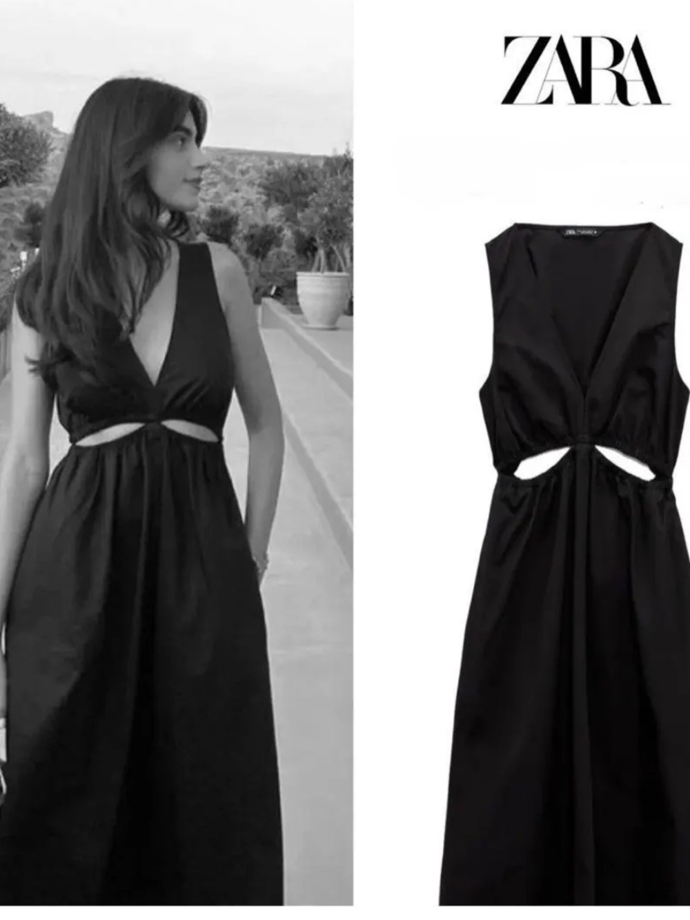 Zara Black Midi Dress with Front Cut-Outs